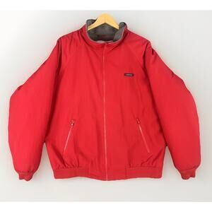 Lands End Squall Jacket Coat Mens L (42-44) Red Fleece Lined Windcheck Winter